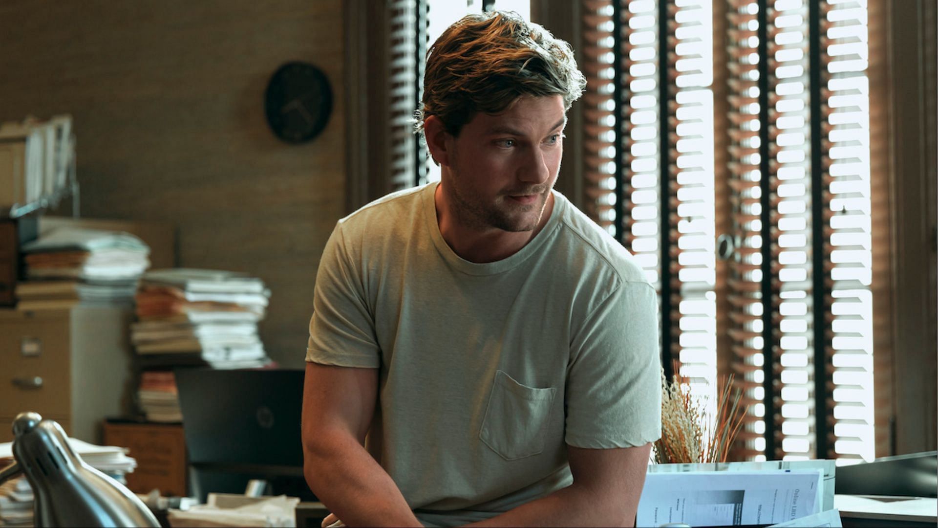 Cane Buckley reflects on his actions after killing Grady in The Waterfront. (Image via Netflix)